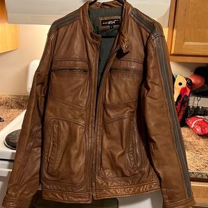 Brown leather motorcycle men’s jacket